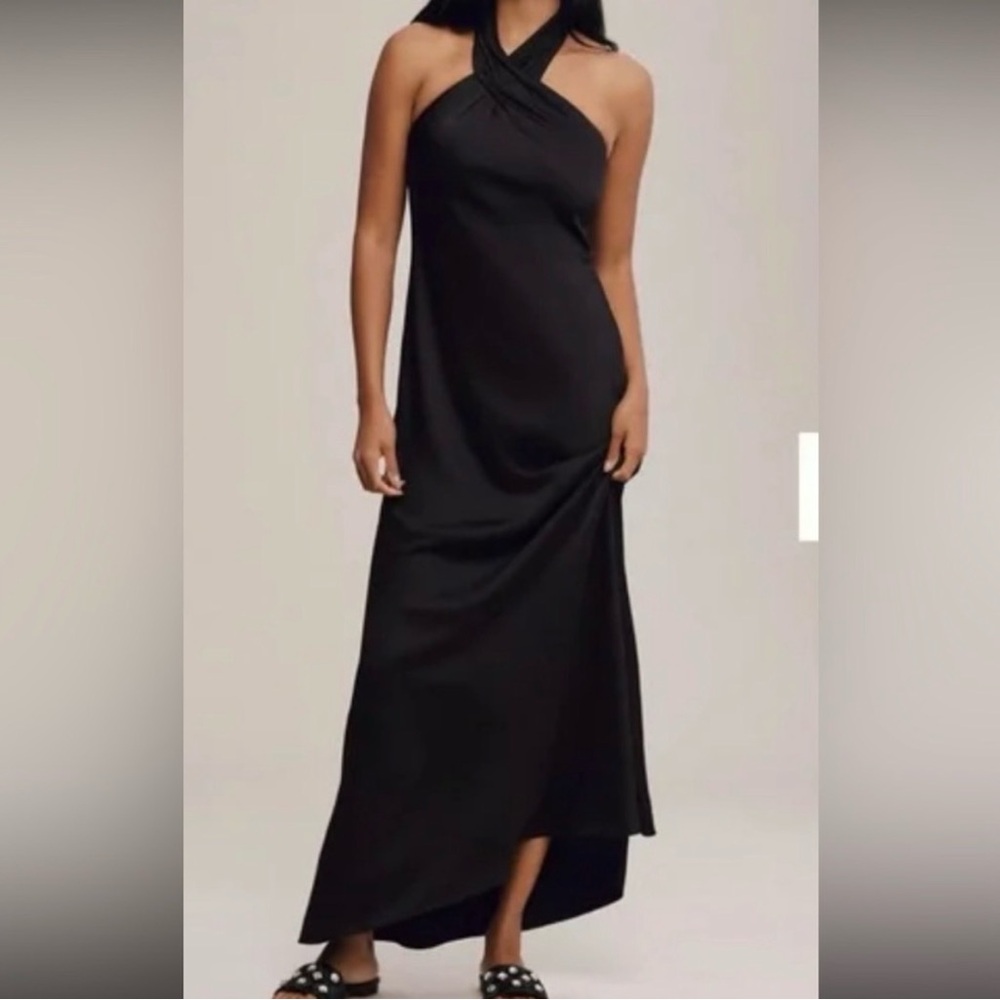 BHLDN Ruby Twist Halter
Satin full length Gown Anthropologie Black